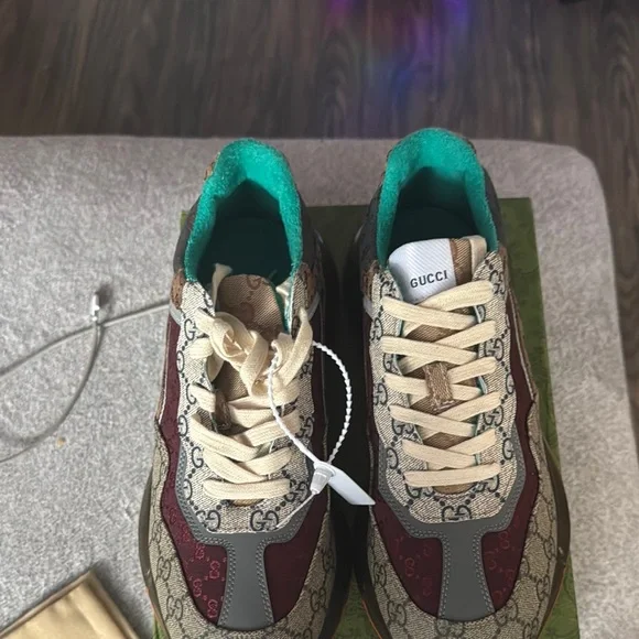 Gucci Monogram Sneakers with Teal Accents